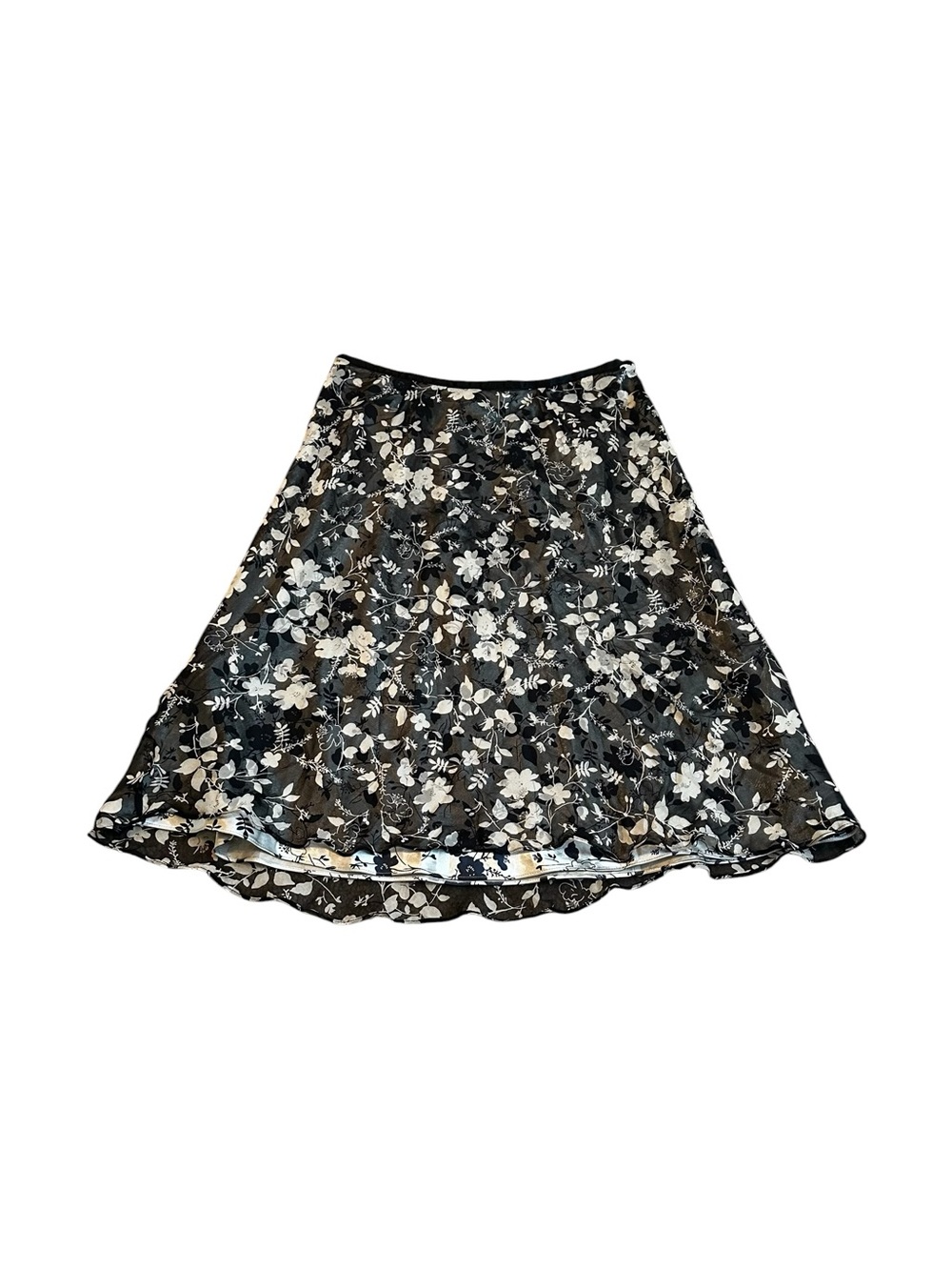 Vintage Womens 6 Black Silk Floral Skirt Office Siren Whimsygoth Dark Fairy